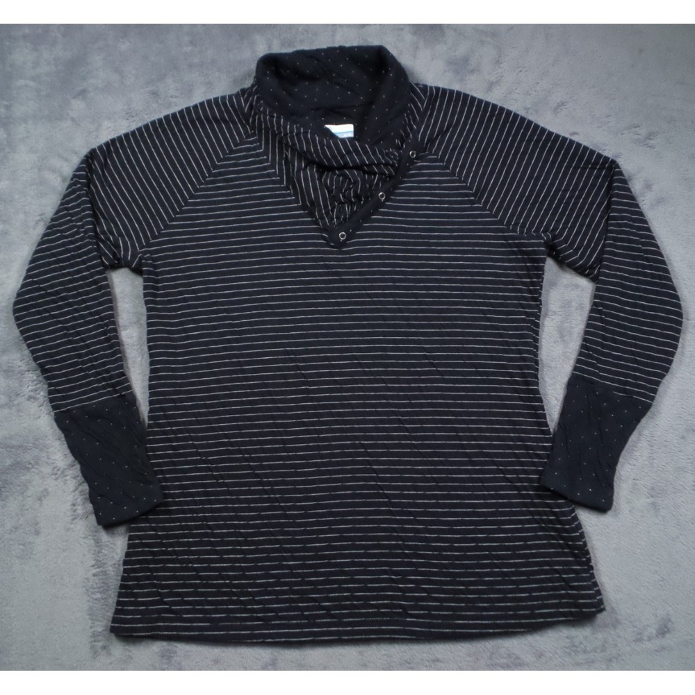 Columbia Pullover Womens Size XL Black Striped Silver Falls Cowl Neck Comfort